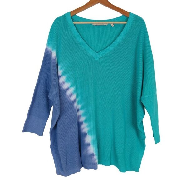 SOFT SURROUNDINGS Women's Teal Purple Tiedye Slouchy Pullover Sweater L - Picture 1 of 7